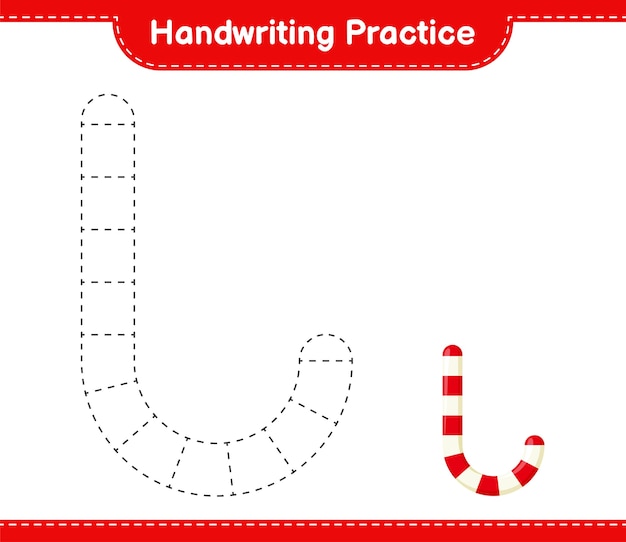 Handschrift oefenen. traceringslijnen van candy canes. educatief kinderspel, afdrukbaar werkblad