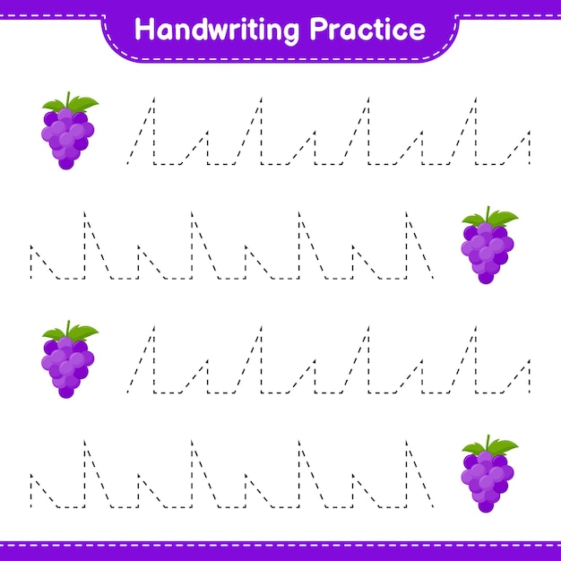 Handschrift oefenen. traceringslijnen van druif. educatief kinderspel, afdrukbaar werkblad