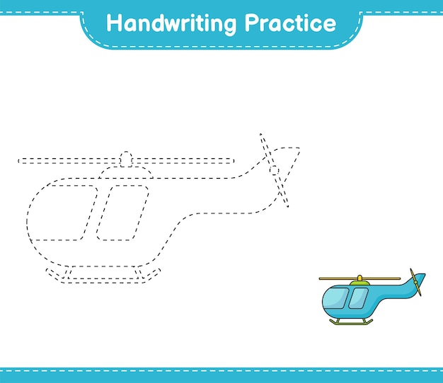 Handschrift oefenen. traceringslijnen van helikopter. educatief kinderspel, afdrukbaar werkblad, vectorillustratie