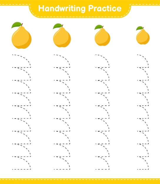 Handschrift oefenen. Traceringslijnen van Quince. Educatief kinderspel, afdrukbaar werkblad