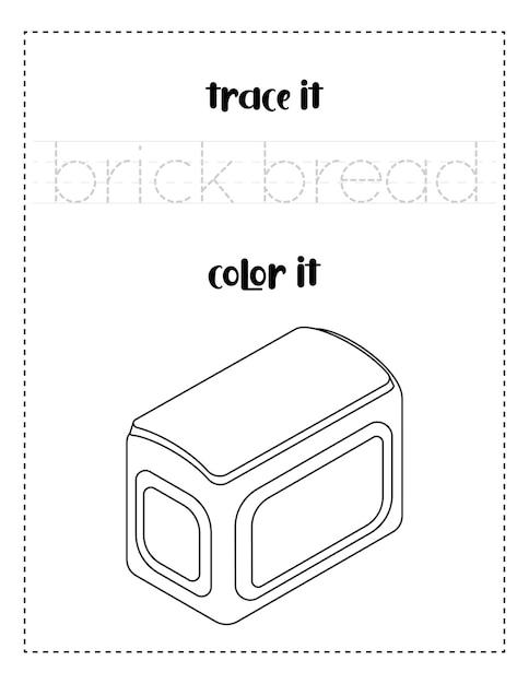 Handschrift woord traceren en kleur baksteen brood handschriftoefening voor kinderen