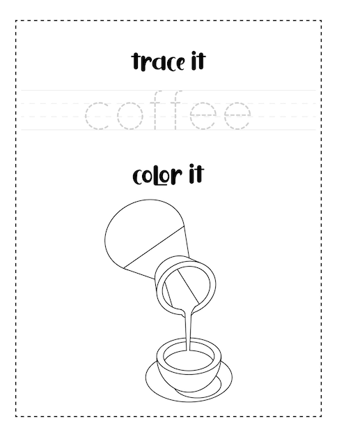 handschrift woordtracering en kleur koffiepot handschriftoefening voor kinderen