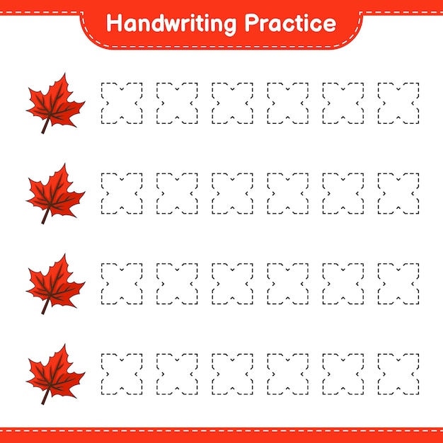 Handschriftoefening lijnen van maple leaf traceren educatief kinderspel afdrukbaar werkblad