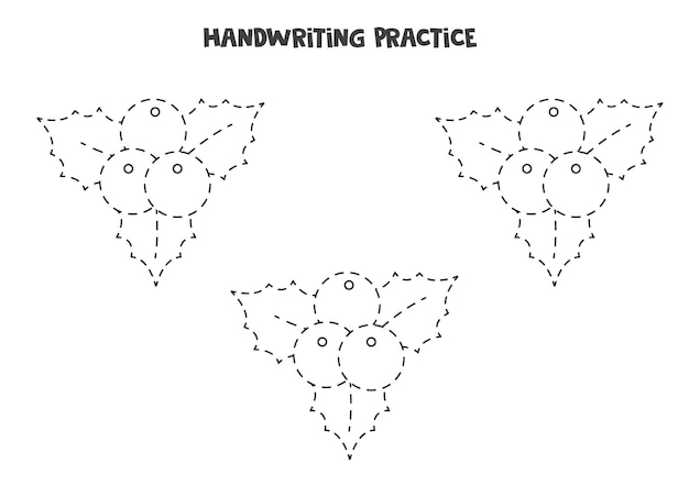 Handschriftoefening met schattige kersthulst. Werkblad voor kinderen.