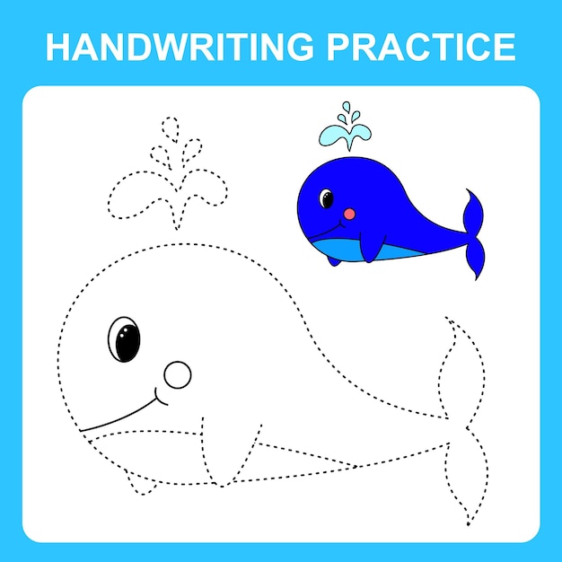 Handschriftoefening traceer de lijnen en kleur de walvis educatief spel voor kinderen kleurboek blad afdrukbaar werkblad vectorillustratie