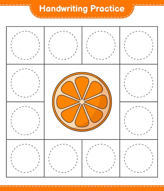 Handschriftoefening Traceren van lijnen van Oranje Educatief spel voor kinderen afdrukbaar werkblad vectorillustratie