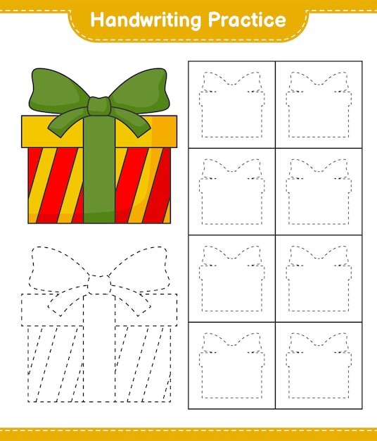 Handschriftoefening Tracing lijnen van Gift Box Educatief kinderen spel afdrukbare werkblad vectorillustratie