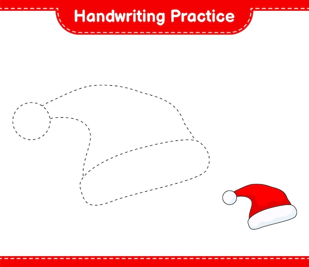 Handschriftoefening Tracing lijnen van Santa Hat Educatief kinderen spel afdrukbare werkblad vectorillustratie