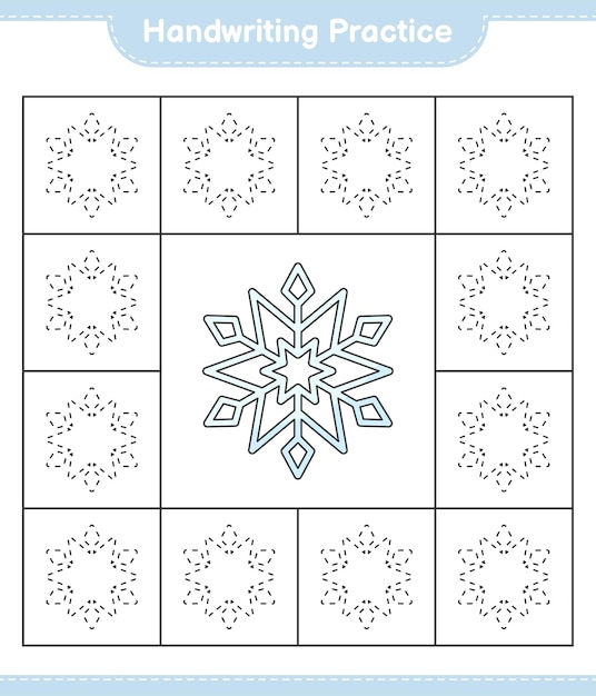 Handschriftoefening Tracing lijnen van Snowflake Educatief kinderen spel afdrukbare werkblad vectorillustratie