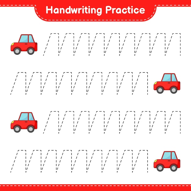 Handschriftoefeningen Traceren van autolijnen Educatief kinderspel afdrukbaar werkblad
