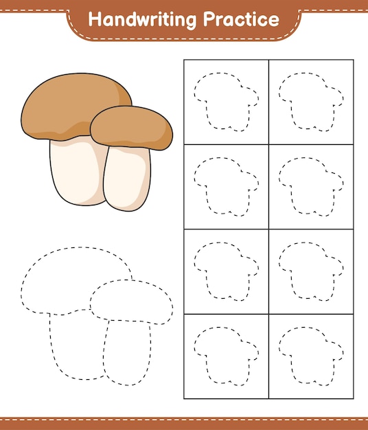 Handschriftoefeningen traceren van paddestoelen boletus educatief kinderspel