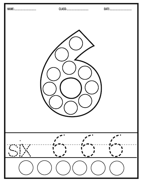 Handschriftpagina's voor het schrijven van getallen met puntmarkeringen, werkblad voor het traceren van getallen voor de kleuterschool