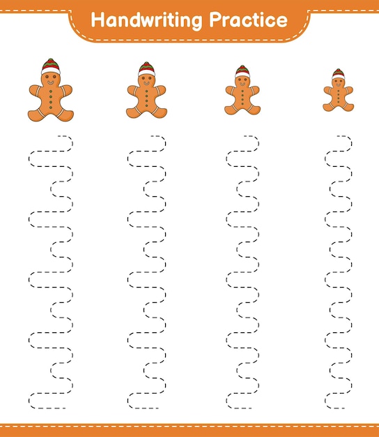 Handschriftpraktijk Tracing lijnen van Gingerbread Man Educatief kinderen spel afdrukbare werkblad vectorillustratie