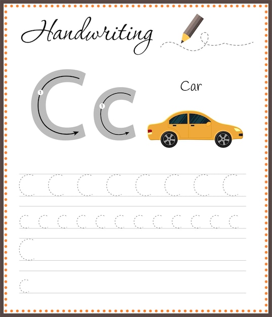 Handschriftwerkboek voor kinderen Werkbladen om letters te leren Activiteitenboek voor kinderen Educatieve pagina's voor kleuters Letter C