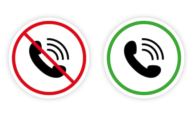 Handset oproep zwart silhouet icon set. geen inkomende oproep ontvangen mobiele telefoon rood verboden