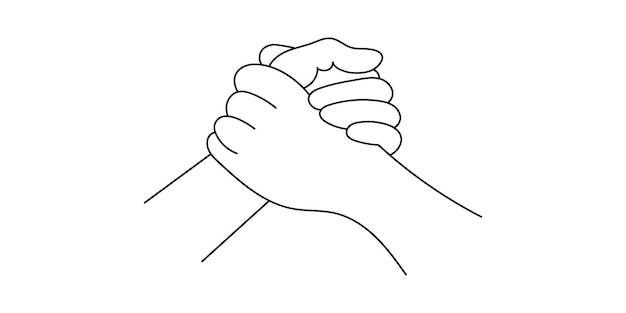 Vettore accordo di stretta di mano input hand banner disegnato da una linea su uno sfondo bianco partnership