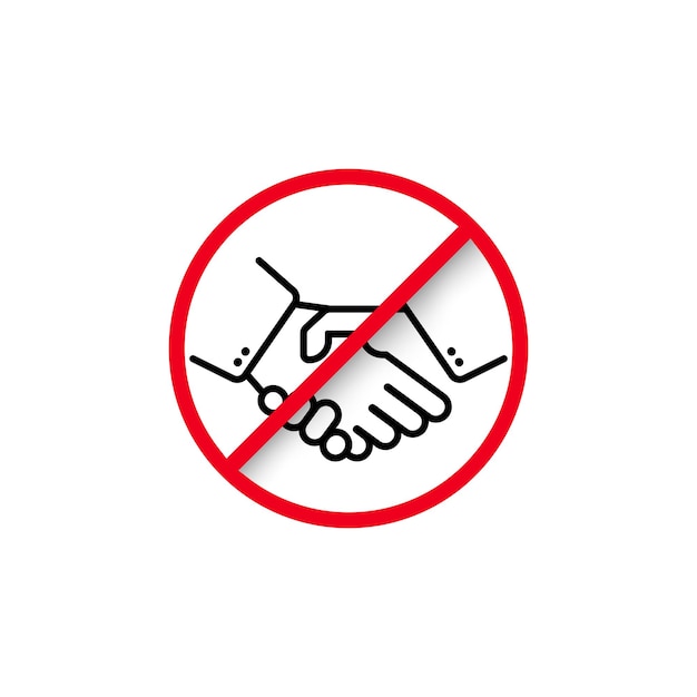 Handshake ban icon. No physical contact. No partnership. Coronavirus transmitted through a handshake. Precautions and prevention of disease. Vector EPS 10. Isolated on white background.