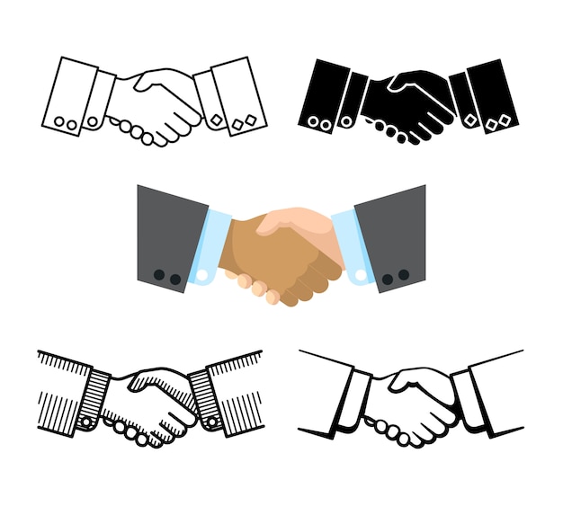 Vector handshake, business partnership, agreement vector icons