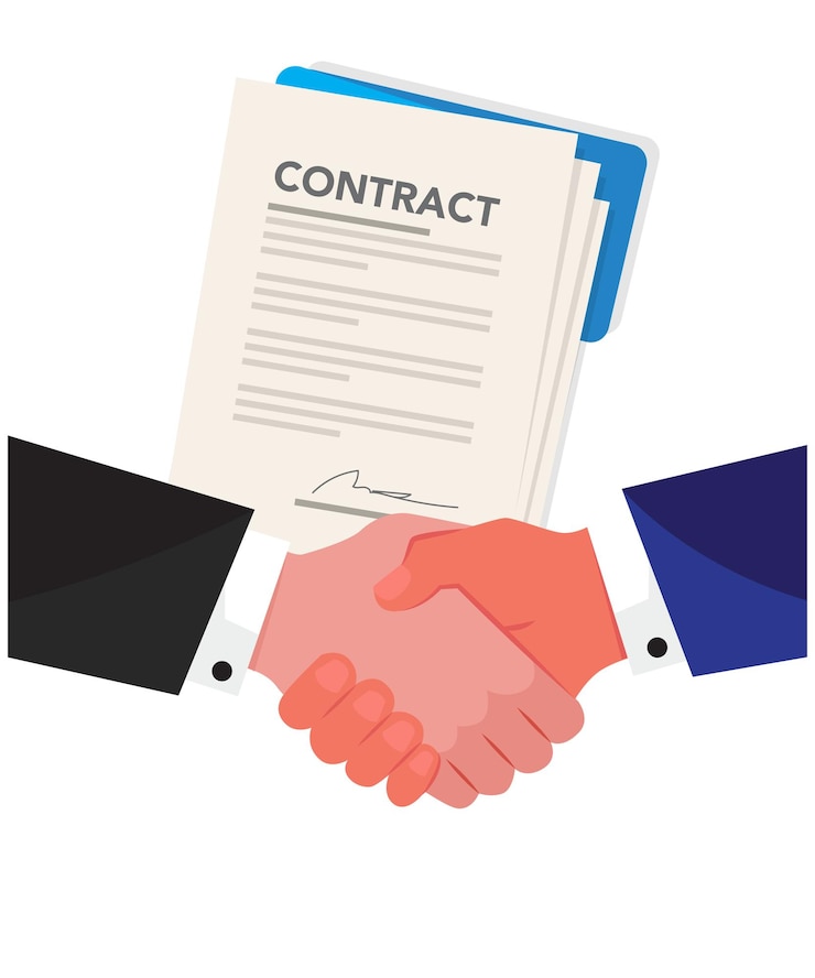 वेक्टर handshake of business people on the background of the contract