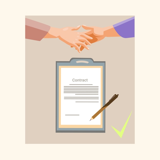 Vector handshake businessman contract sign up paper document