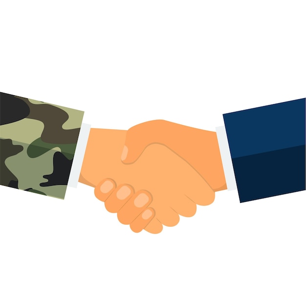 Handshake businessman and soldier Vector illustration