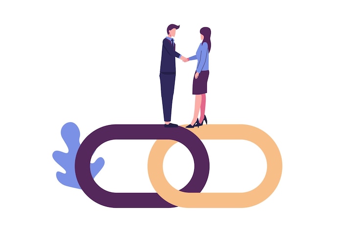 Vector handshake concept link as a strong union and cooperation flat style illustration vector design