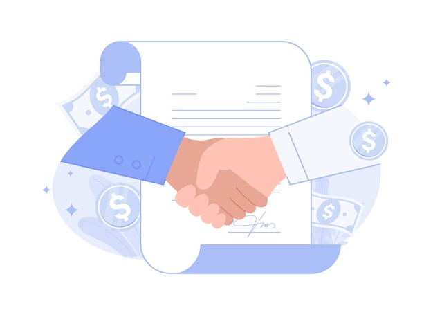 Handshake contract signature successful partnership cooperation Modern vector flat illustration