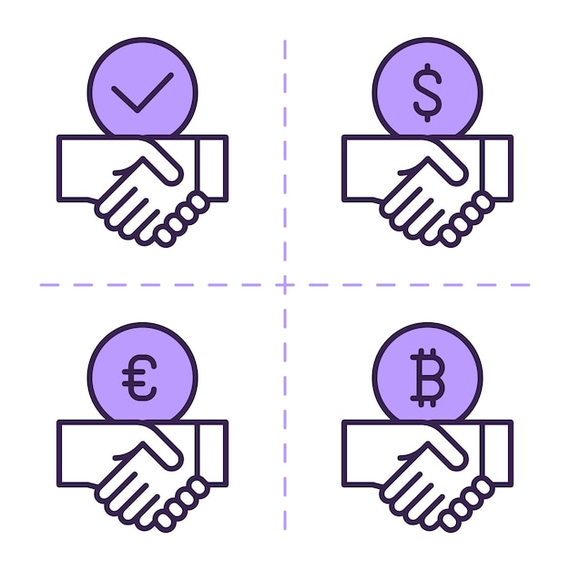 Рукопожатие и валютные знаки Две цветные иконы