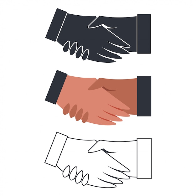 Handshake flat icons set isolated on white background.