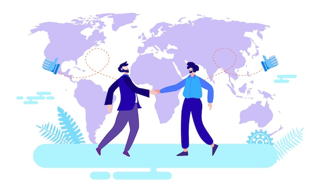 Vector handshake in front of world map