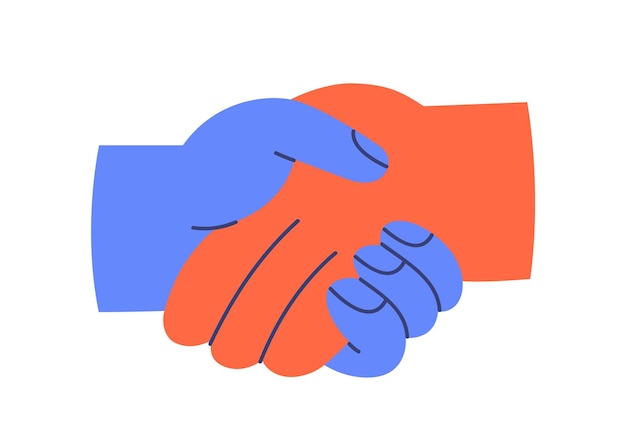 Handshake icon. Business partners shaking hands for cooperation, partnership, greeting with respect, trust. International agreement, deal concept. Flat vector illustration isolated on white background