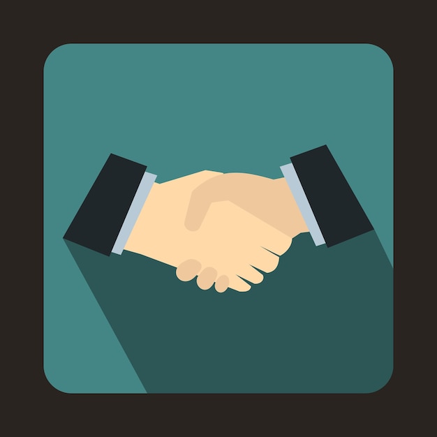 Handshake icon in flat style on a bluegreen background