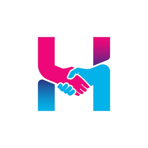 文字 h アルファベット ビジネス パートナーシップと組合のロゴ デザインに分離された握手ロゴ