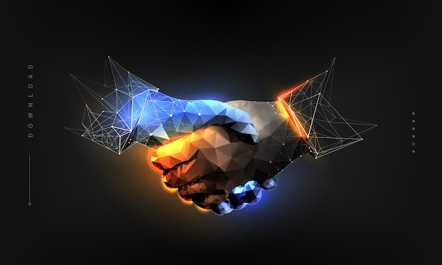 Vector handshake in polygonal wireframe style