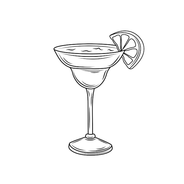 Vettore schizzo disegnato a mano del cocktail margarita illustrazione vettoriale di bevanda alcolica in un elegante bicchiere a