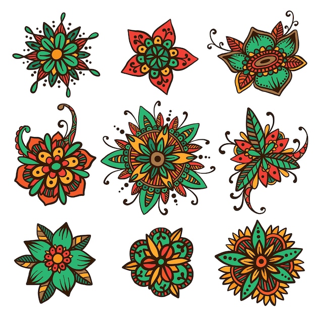 Handsketched mehndi flowers Henna tattoo Oriental flower doodles Antistress colorbook template