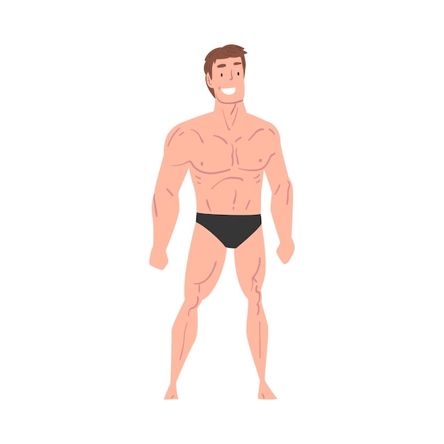 Vector handsome athletic man in underwear smiling young man with muscular body cartoon style vector illustration on white background