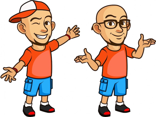 Handsome Bald Geeky Young Man in Glasses Cartoon