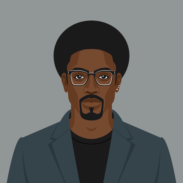 Vector handsome black man with beard in a glasses