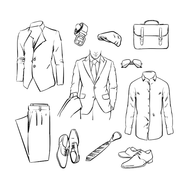 handsome business man suit. office uniform. sketch illustration.