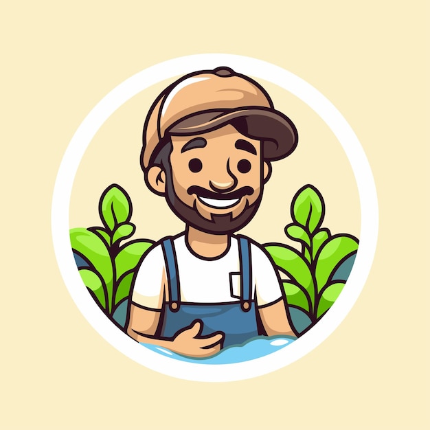 Handsome gardener in cap and overalls vector illustration