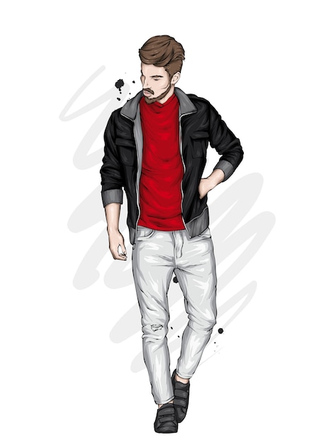 Vector handsome guy in stylish clothes