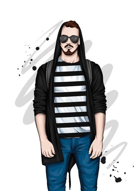 Vector handsome guy in stylish clothes