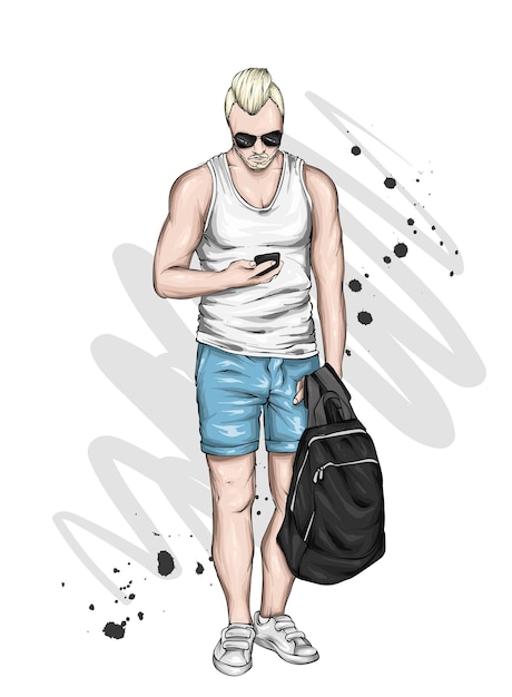 Vector handsome guy in stylish clothes