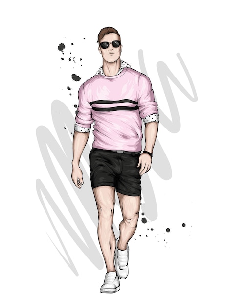 Vector handsome guy in stylish clothes