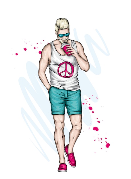 Vector handsome guy in stylish summer clothes