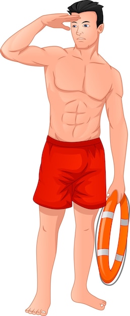 Vector handsome lifeguard posing isolated on white