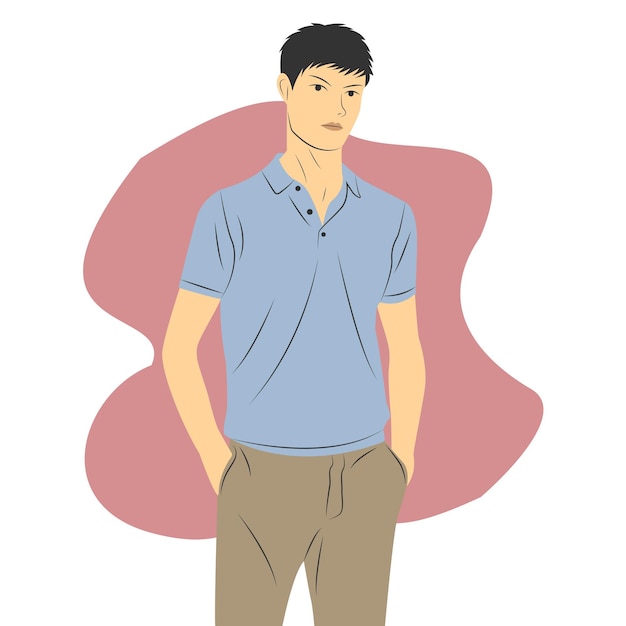 Vector handsome male character is standing and posing wearing casual clothes