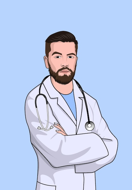 Medico maschio bello degli uomini con l'illustrazione di vettore dello stetoscopio
