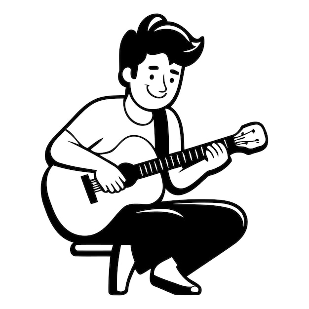 기타를 연주하는 잘생긴 남자 만화 스타일의 터 일러스트레이션